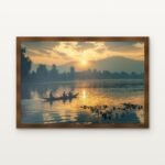 Serenity on the Golden Waters Framed Wall Art in Warm Walnut Classic Frame - Premium art for home decor | DrawTools