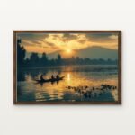 Luxury Serenity on the Golden Waters Canvas Print in Warm Walnut Floating Frame - Modern Interior Wall Art | DrawTools