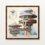 Sky Bastion of the Cloud Guild Framed Wall Art in Warm Walnut Classic Frame - Premium art for home decor | DrawTools