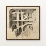 Luxury The Forgotten Fortress of Descent Canvas Print in Warm Walnut Floating Frame - Modern Interior Wall Art | DrawTools
