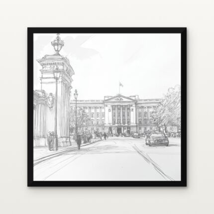 Buy The Grand Approach to Buckingham Palace Pencil Sketch Canvas Painting Online - Black Classic Glazed Frame | DrawTools