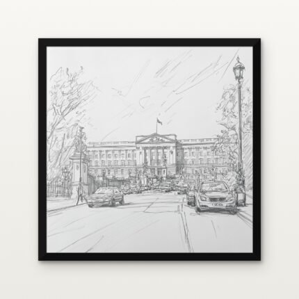 Buy The Sovereign's Gate Arrival at the Palace Pencil Sketch Canvas Painting Online - Black Classic Glazed Frame | DrawTools