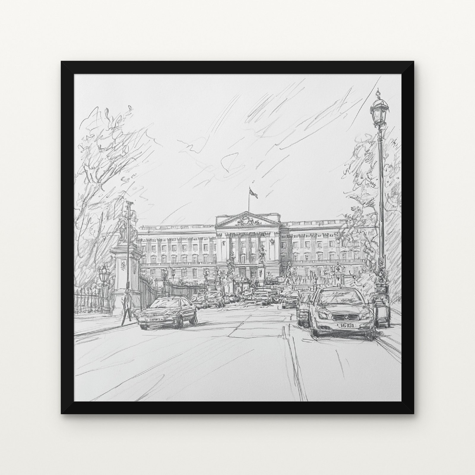 The Sovereign's Gate Arrival at the Palace Pencil Sketch Canvas Painting - Black Classic Frame | DrawTools Buy The Sovereign's Gate Arrival at the Palace Pencil Sketch Canvas Painting Online - Black Classic Glazed Frame | DrawTools