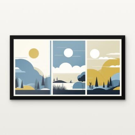 Buy Tranquility in Triptych Minimal Canvas Painting Online - Black Classic Glazed Frame | DrawTools