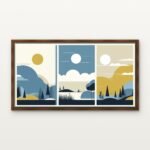 Luxury Tranquility in Triptych Canvas Print in Warm Walnut Floating Frame - Modern Interior Wall Art | DrawTools