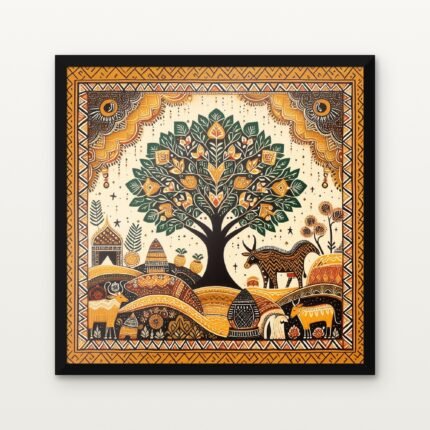 Buy Tree of Abundance in the Golden Realm Traditional Canvas Painting Online - Black Classic Glazed Frame | DrawTools