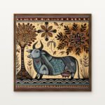 Luxury Twilight Guardians of the Savannah Canvas Print in Warm Walnut Floating Frame - Modern Interior Wall Art | DrawTools