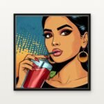 Handcrafted Urban Diva Cherry Sip Serenity Floating Canvas Wall Painting - Ready to Hang Pop Art | DrawTools