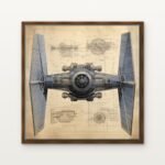 Luxury Vanguard of the Twin Engines Canvas Print in Warm Walnut Floating Frame - Modern Interior Wall Art | DrawTools
