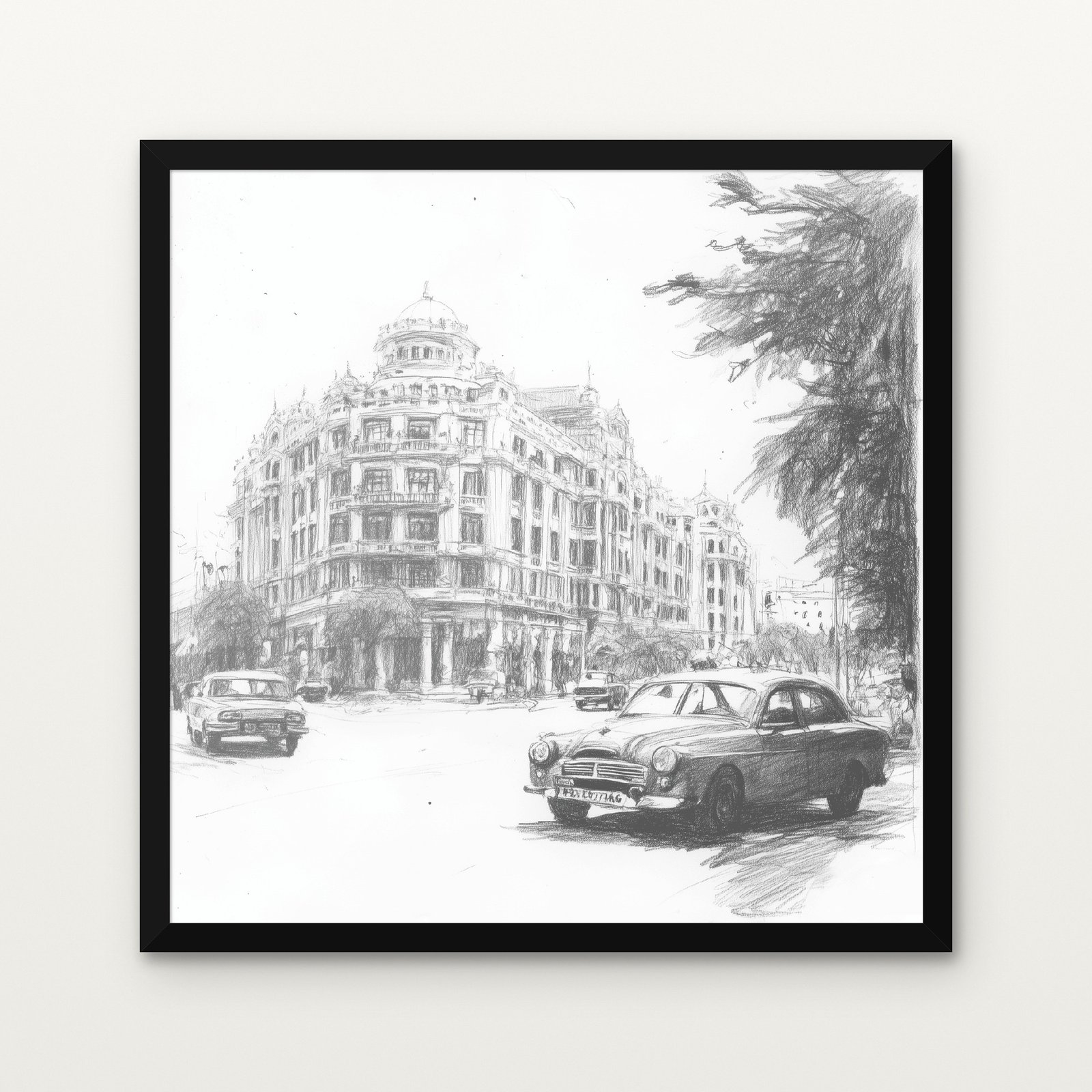 Whispers of Empire Boulevard Historical Buildings Canvas Painting - Black Classic Frame | DrawTools Buy Whispers of Empire Boulevard Historical Buildings Canvas Painting Online - Black Classic Glazed Frame | DrawTools