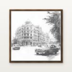 Luxury Whispers of Empire Boulevard Canvas Print in Warm Walnut Floating Frame - Modern Interior Wall Art | DrawTools