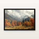 Buy Whispers of the Autumn Peaks Botanical Canvas Painting Online - Black Classic Glazed Frame | DrawTools