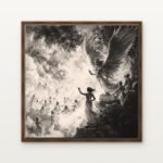 Luxury Winged Krishna at Dawn Canvas Print in Warm Walnut Floating Frame - Modern Interior Wall Art | DrawTools