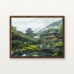Luxury Zen Harmony by the Water Canvas Print in Warm Walnut Floating Frame - Modern Interior Wall Art | DrawTools